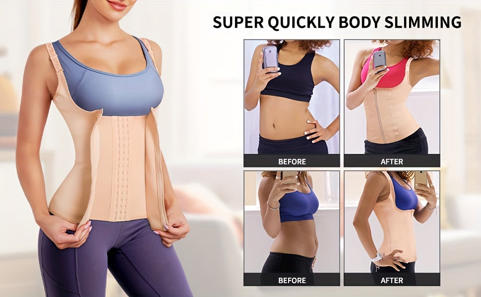 Women's Waist Trainer Corset Body Shaper With Adjustable Shoulder Straps, Waist Tightening Casual Sports Tank Top, Women's Activewear