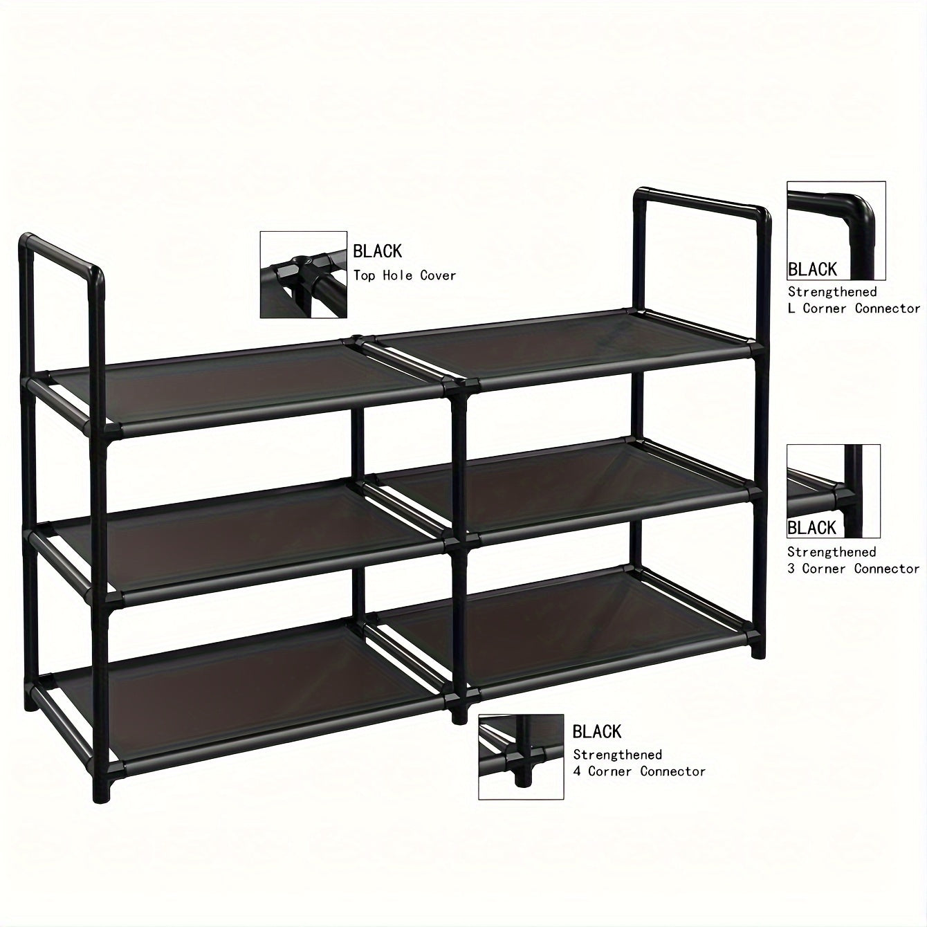 1pc 3-Tier Shoe Rack, 12-15 Pairs Sturdy Shoe Rack, Stackable Shoe Rack, Expandable Adjustable Cloth Shoe Rack Storage Organizer, Sturdy Metal Shoe Rack Organizer Garage Storage