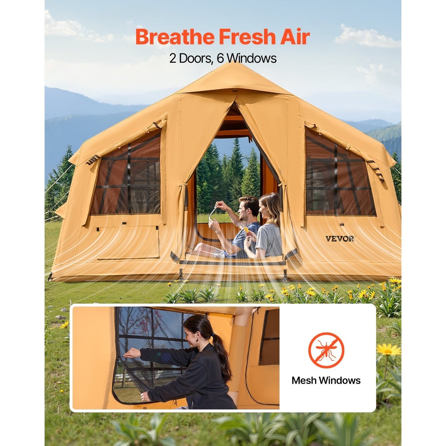 VEVOR Inflatable Tent 4*3.1m / 4.8*3.6m for Camping 5-8 Person / 12-16 Person Glamping Tent with Pump Easy Set up