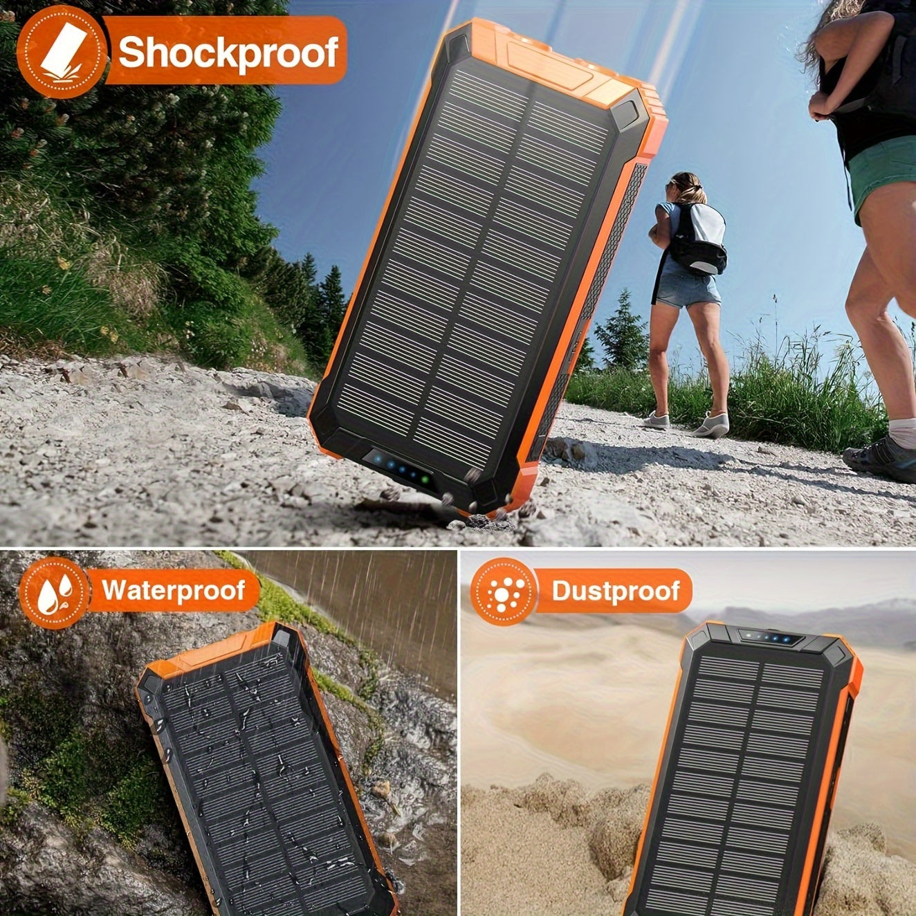 36800mAh Power Bank Wireless Charger Built in 4 Cables Six Outputs Fast Charging Power Bank for All Mobile Devices Three Inputs Solar Portable Charger with Dual Flashlights, Accessories Smartphone