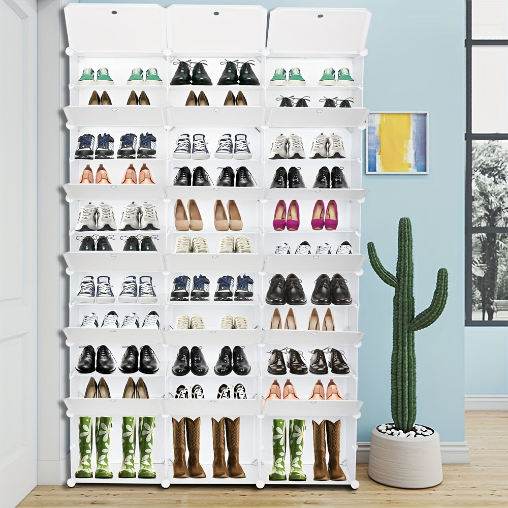 72-Pair Expandable Portable Shoe Rack Organizer - 12-Tier Tower Shelf Storage Cabinet Stand with 36 Grids for Heels and More - Space-Saving, Adjustable, and Sturdy Design for Home or Office Use