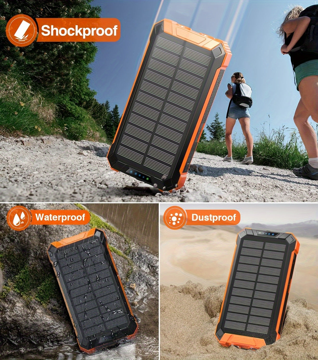 36800mAh Power Bank Wireless Charger Built in 4 Cables Six Outputs Fast Charging Power Bank for All Mobile Devices Three Inputs Solar Portable Charger with Dual Flashlights, Accessories Smartphone