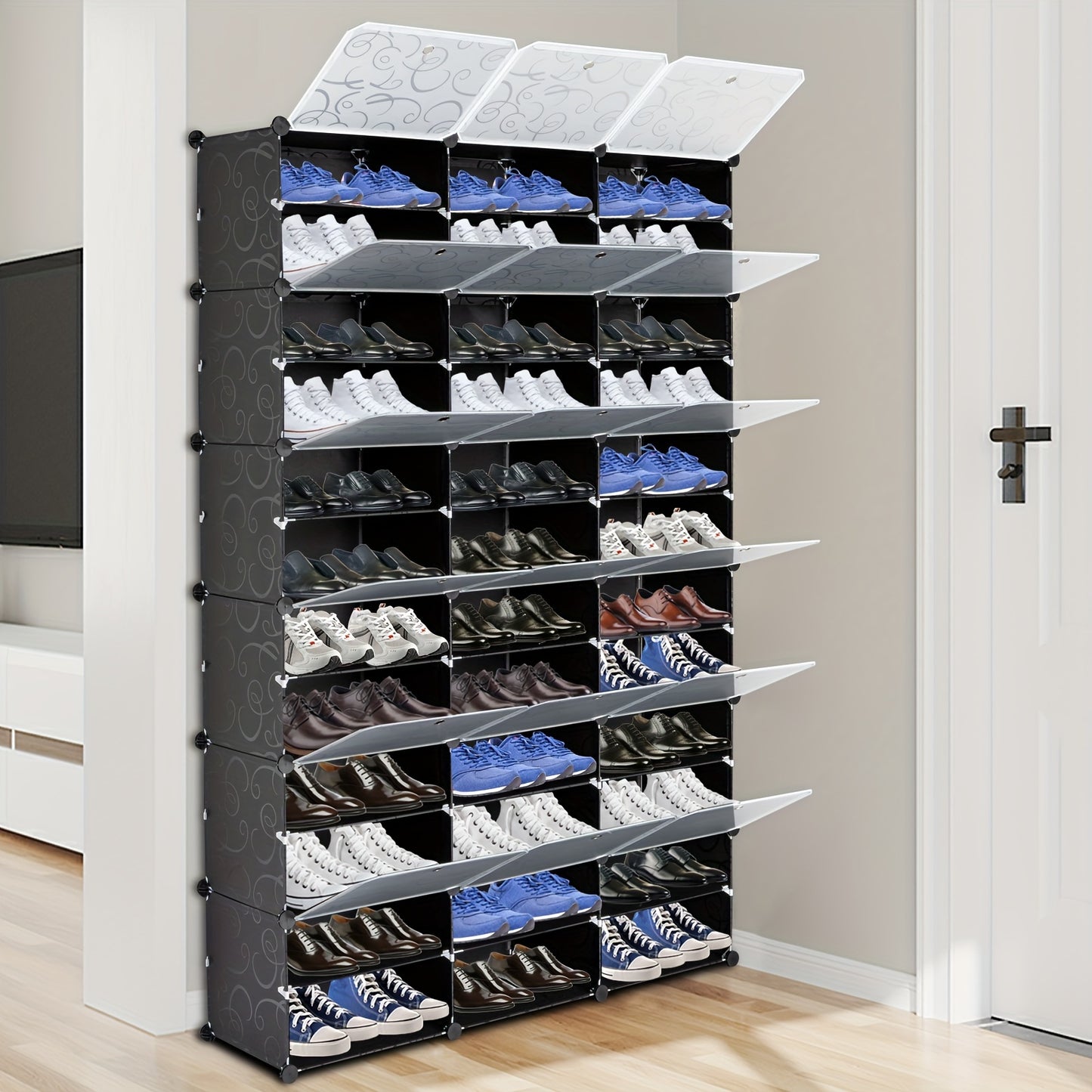 72-Pair Expandable Portable Shoe Rack Organizer - 12-Tier Tower Shelf Storage Cabinet Stand with 36 Grids for Heels and More - Space-Saving, Adjustable, and Sturdy Design for Home or Office Use