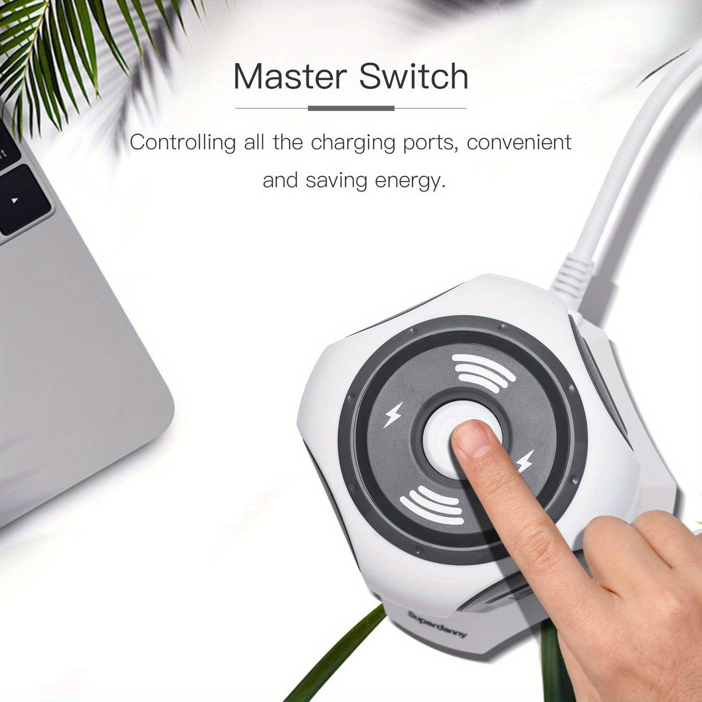 10ft Power Strip Tower Wireless Charger SUPERDANNY Surge Protector Long Extension Cord 10A 9-Outlet 4.5A 4 USB Electrical Charging Station Universal Socket for Laptop Phone White and Gray