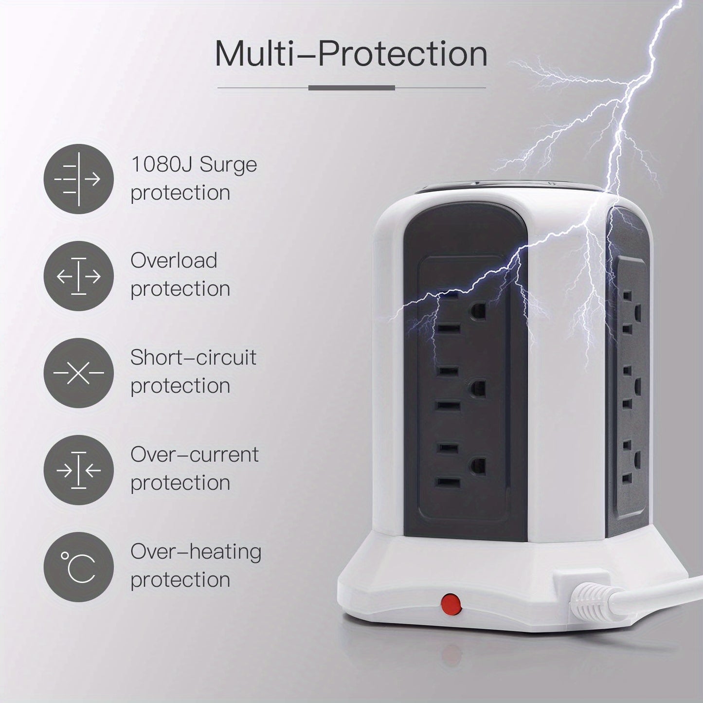 10ft Power Strip Tower Wireless Charger SUPERDANNY Surge Protector Long Extension Cord 10A 9-Outlet 4.5A 4 USB Electrical Charging Station Universal Socket for Laptop Phone White and Gray