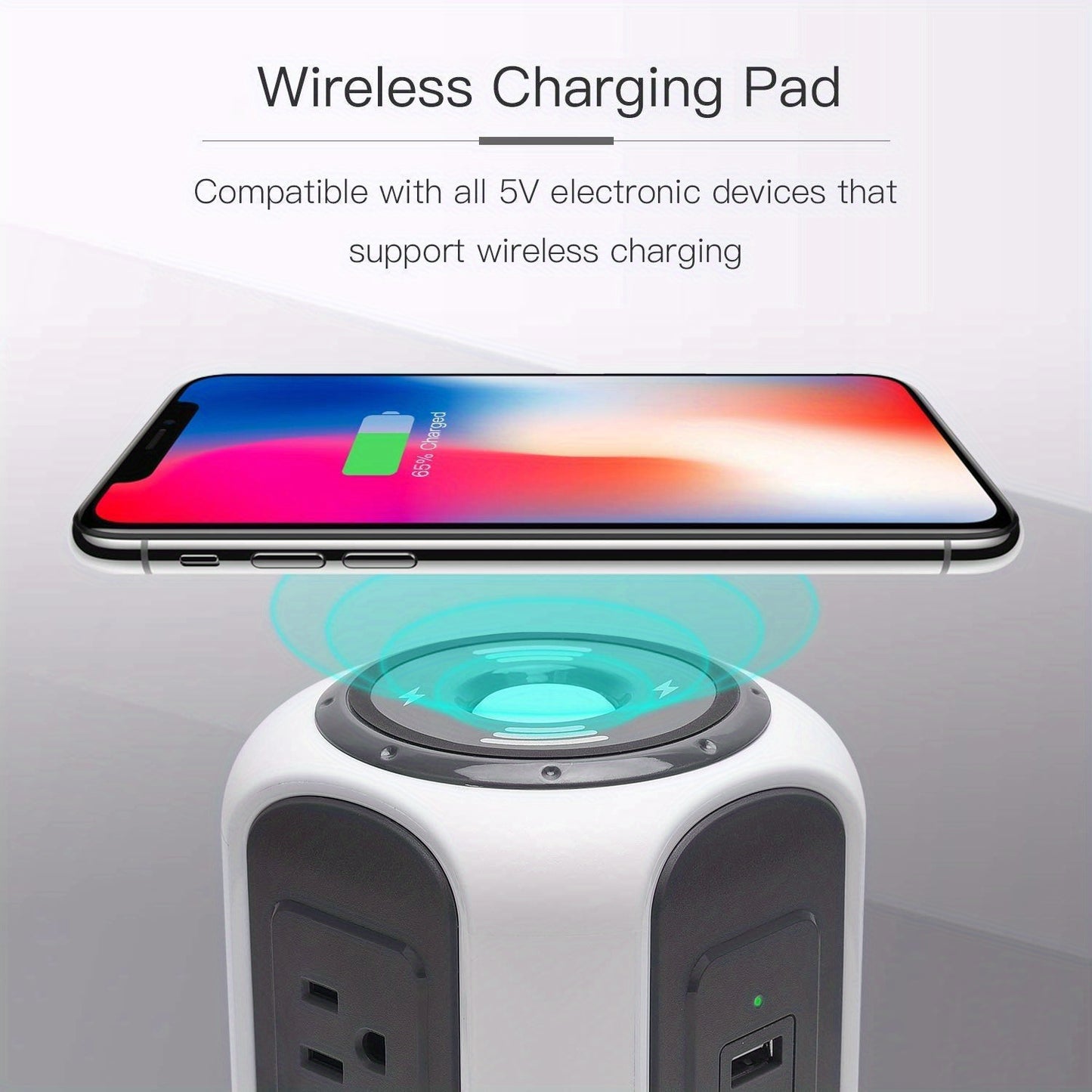 10ft Power Strip Tower Wireless Charger SUPERDANNY Surge Protector Long Extension Cord 10A 9-Outlet 4.5A 4 USB Electrical Charging Station Universal Socket for Laptop Phone White and Gray