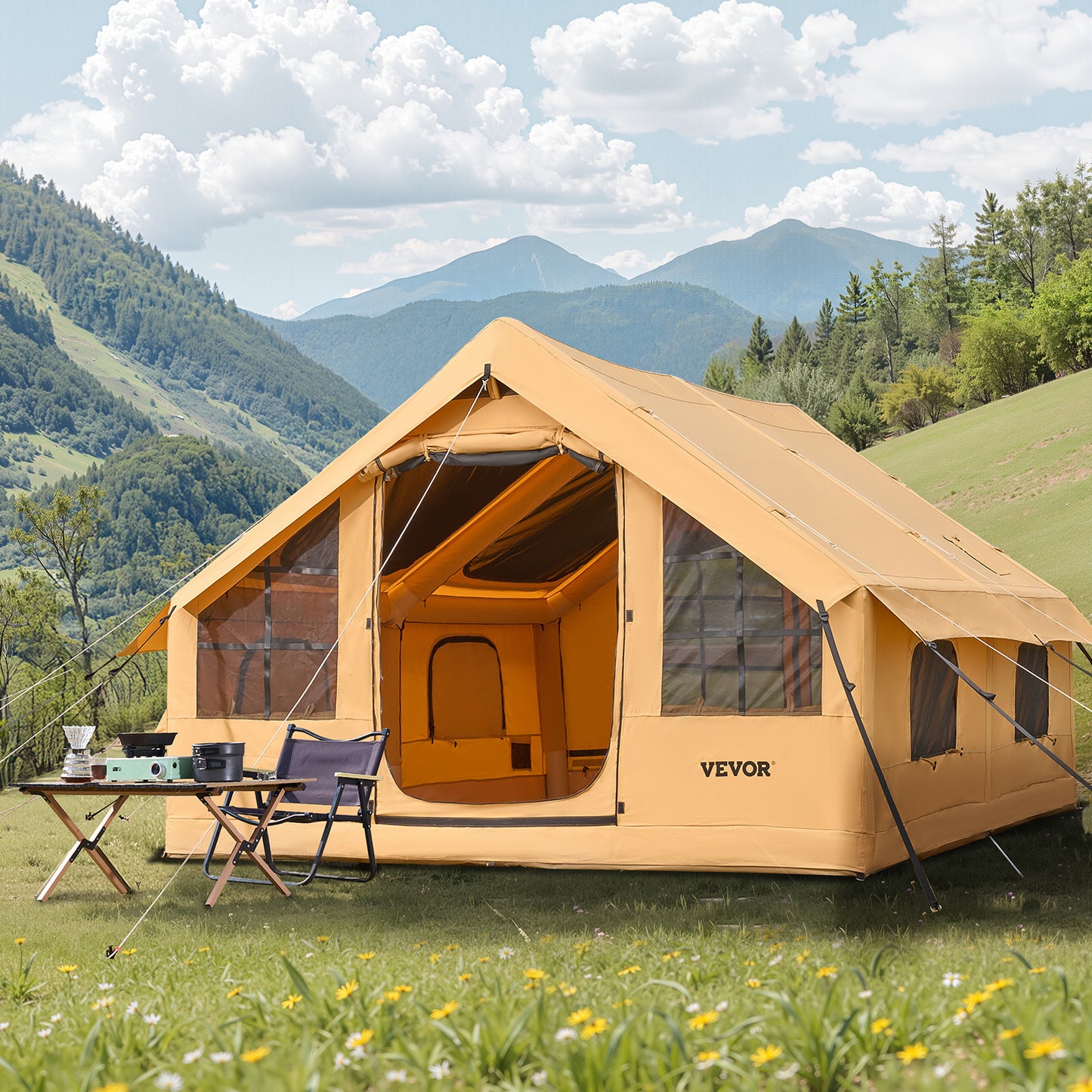 VEVOR Inflatable Tent 4*3.1m / 4.8*3.6m for Camping 5-8 Person / 12-16 Person Glamping Tent with Pump Easy Set up