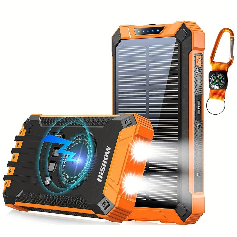 36800mAh Power Bank Wireless Charger Built in 4 Cables Six Outputs Fast Charging Power Bank for All Mobile Devices Three Inputs Solar Portable Charger with Dual Flashlights, Accessories Smartphone