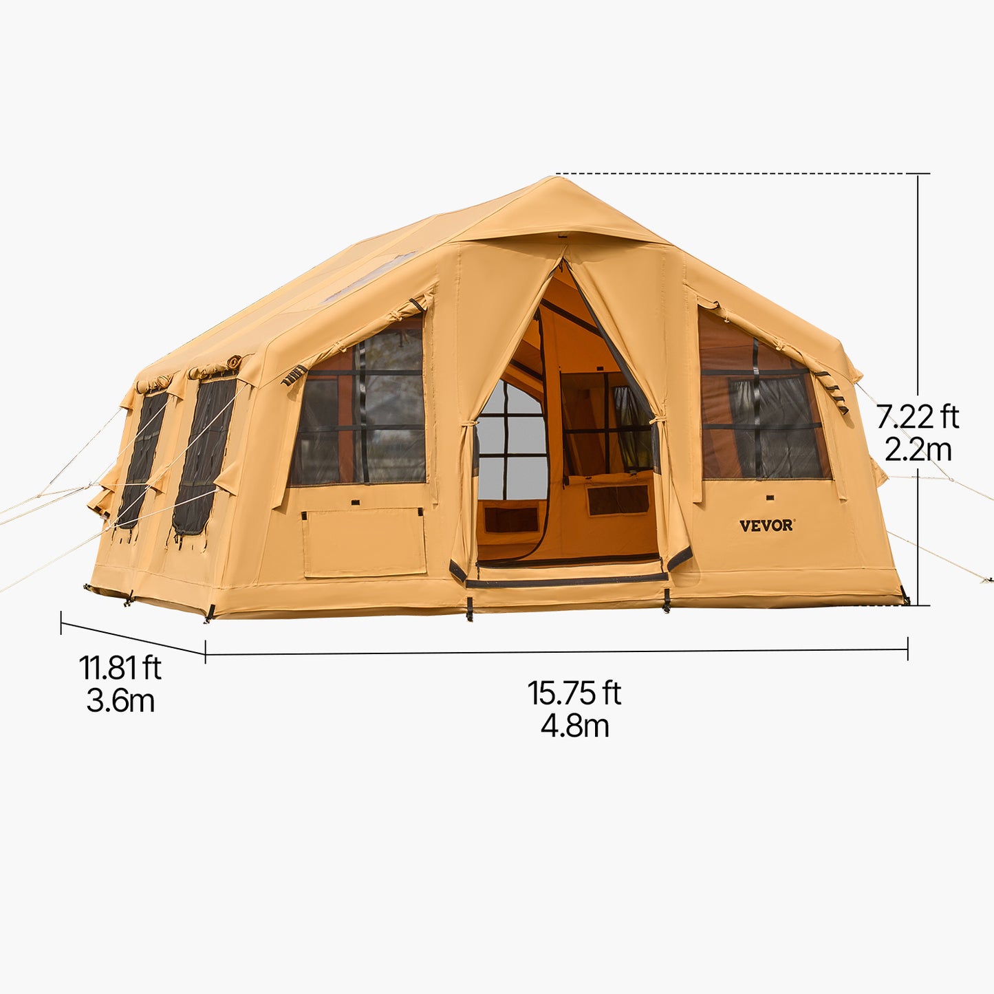 VEVOR Inflatable Tent 4*3.1m / 4.8*3.6m for Camping 5-8 Person / 12-16 Person Glamping Tent with Pump Easy Set up
