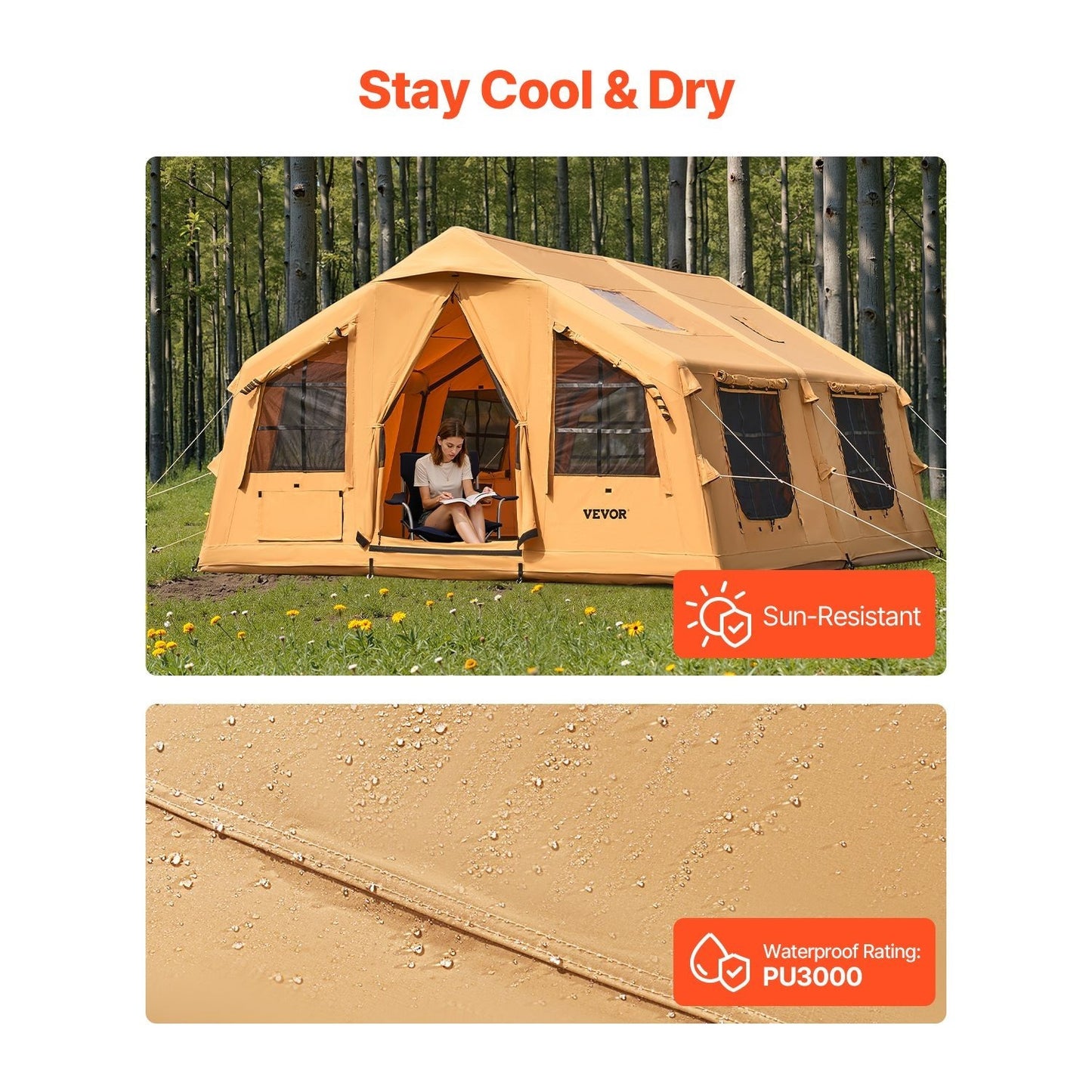 VEVOR Inflatable Tent 4*3.1m / 4.8*3.6m for Camping 5-8 Person / 12-16 Person Glamping Tent with Pump Easy Set up