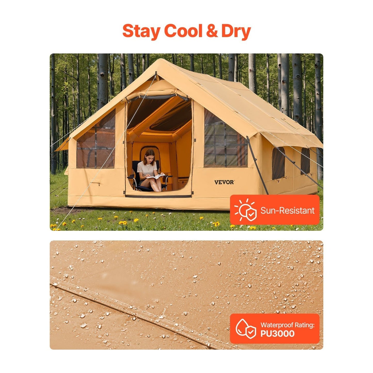 VEVOR Inflatable Tent 4*3.1m / 4.8*3.6m for Camping 5-8 Person / 12-16 Person Glamping Tent with Pump Easy Set up