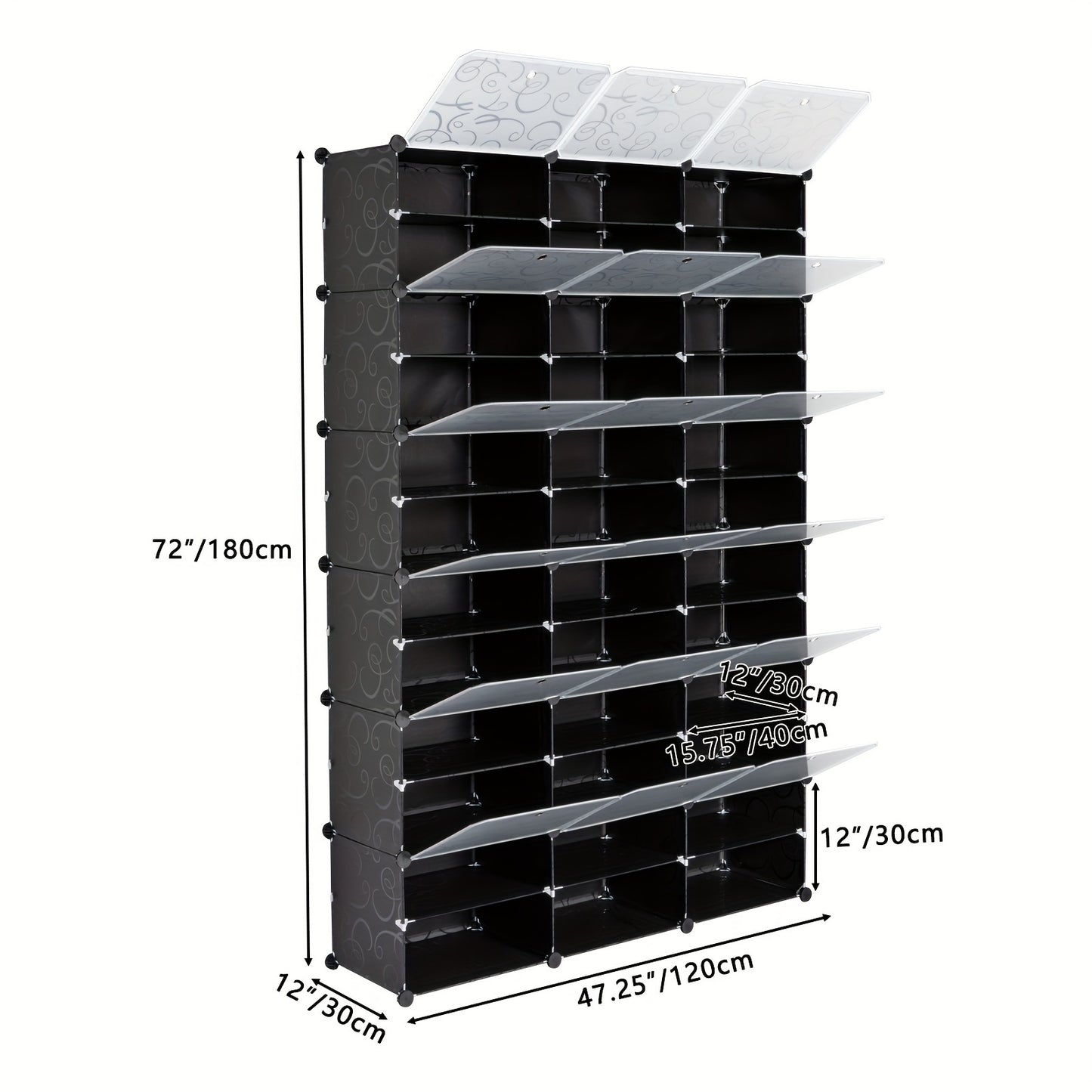 72-Pair Expandable Portable Shoe Rack Organizer - 12-Tier Tower Shelf Storage Cabinet Stand with 36 Grids for Heels and More - Space-Saving, Adjustable, and Sturdy Design for Home or Office Use