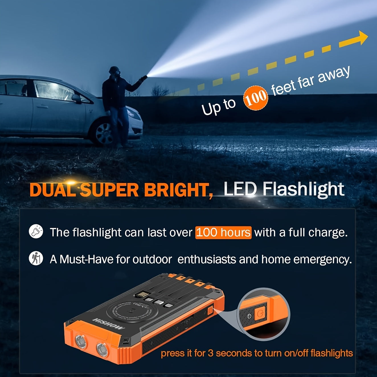 36800mAh Power Bank Wireless Charger Built in 4 Cables Six Outputs Fast Charging Power Bank for All Mobile Devices Three Inputs Solar Portable Charger with Dual Flashlights, Accessories Smartphone
