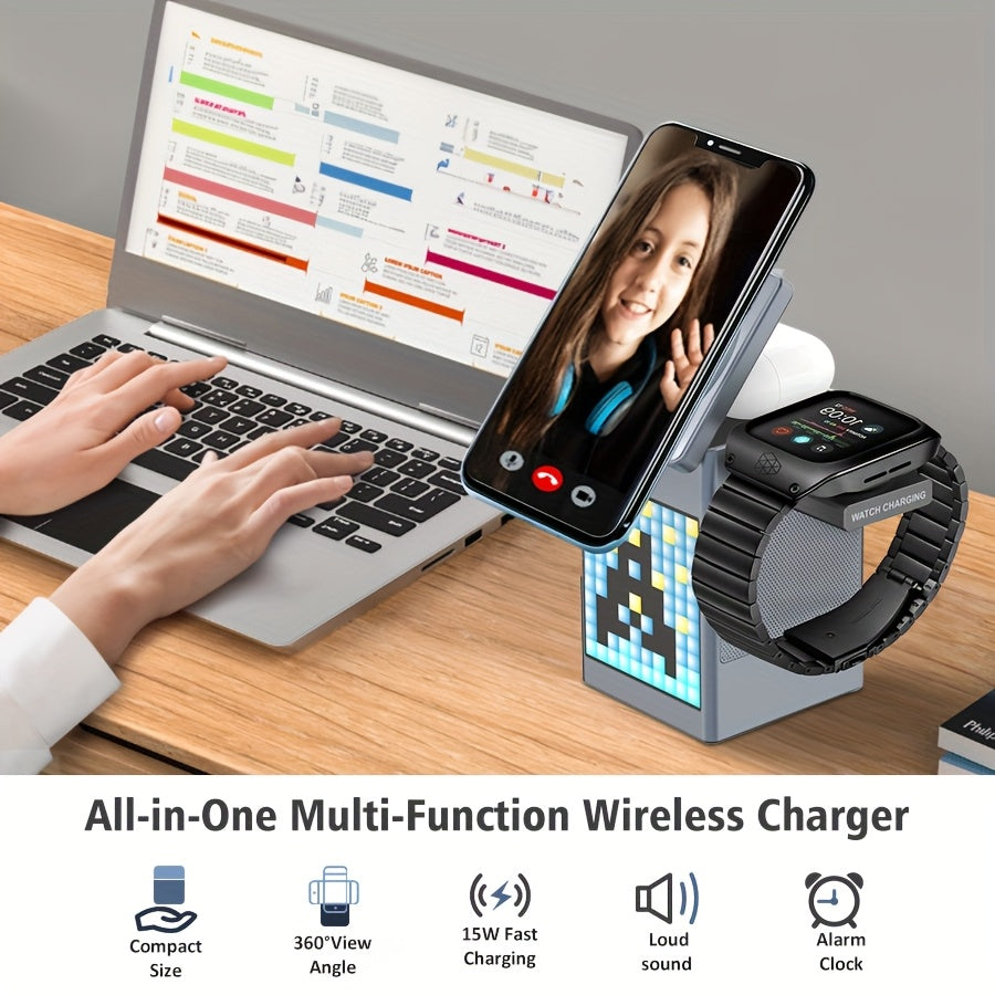 6-in-1 Wireless Charger, Wireless Speaker, 15W Wireless Charging Atmosphere Lamp, Home, Bedroom, Suitable For Easter Gifts