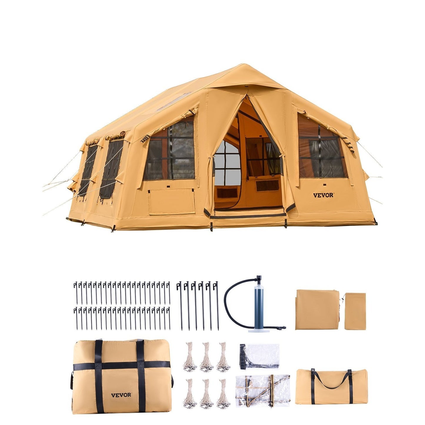 VEVOR Inflatable Tent 4*3.1m / 4.8*3.6m for Camping 5-8 Person / 12-16 Person Glamping Tent with Pump Easy Set up