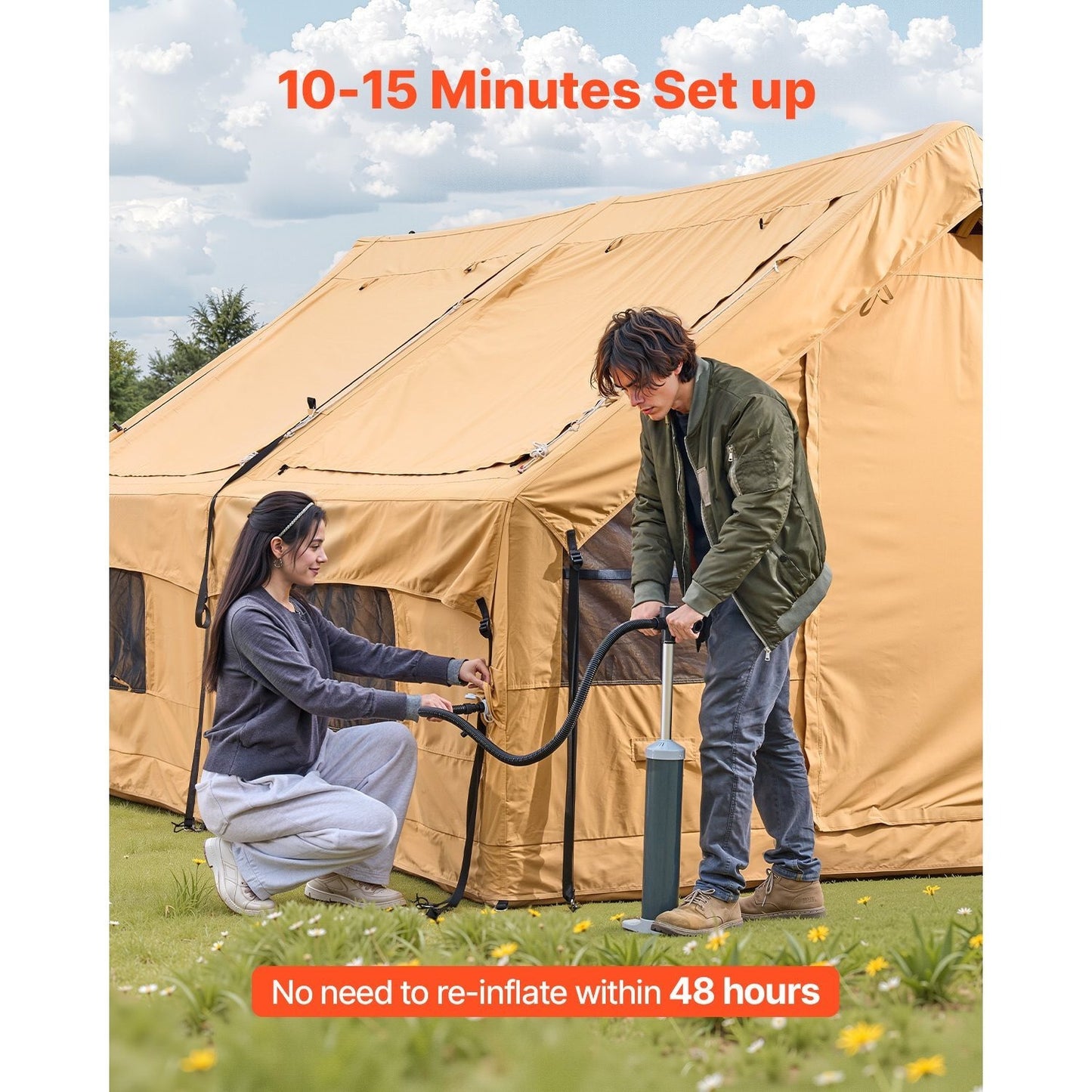 VEVOR Inflatable Tent 4*3.1m / 4.8*3.6m for Camping 5-8 Person / 12-16 Person Glamping Tent with Pump Easy Set up