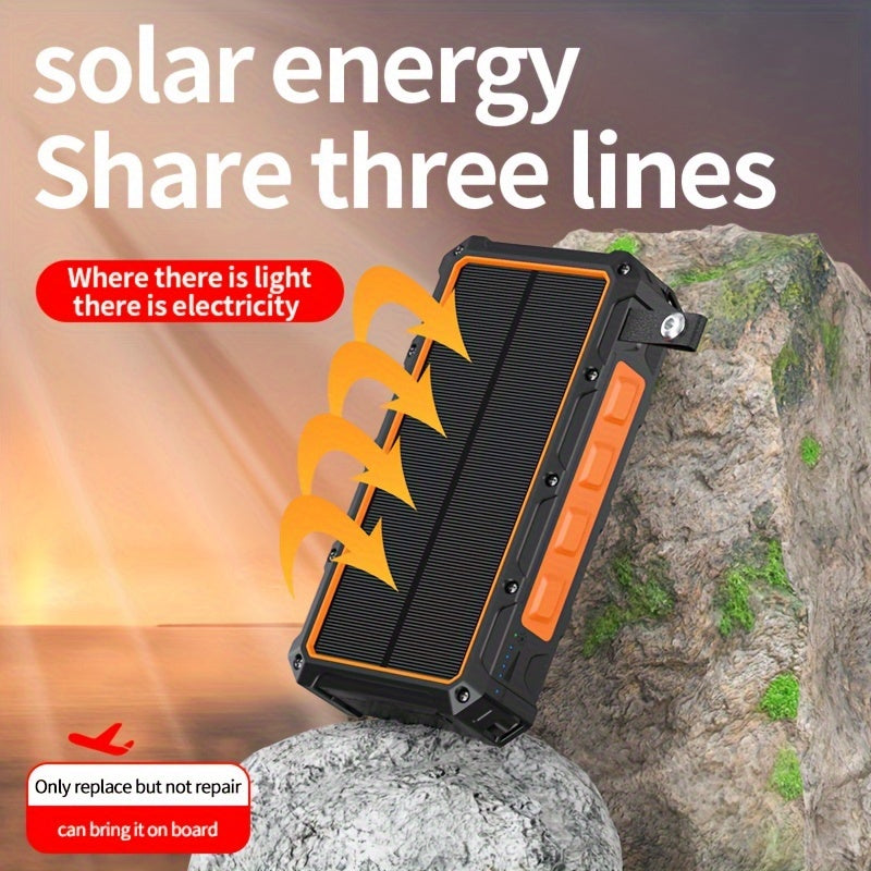 30000mAh Solar Portable Power Bank - Wireless Charger with 15W Fast Charging, 7 Outputs, 4 Inputs, Hand Crank, 3 Cables, SOS/Strobe/Strong Flashlights, and Rechargeable via Solar Panel or USB