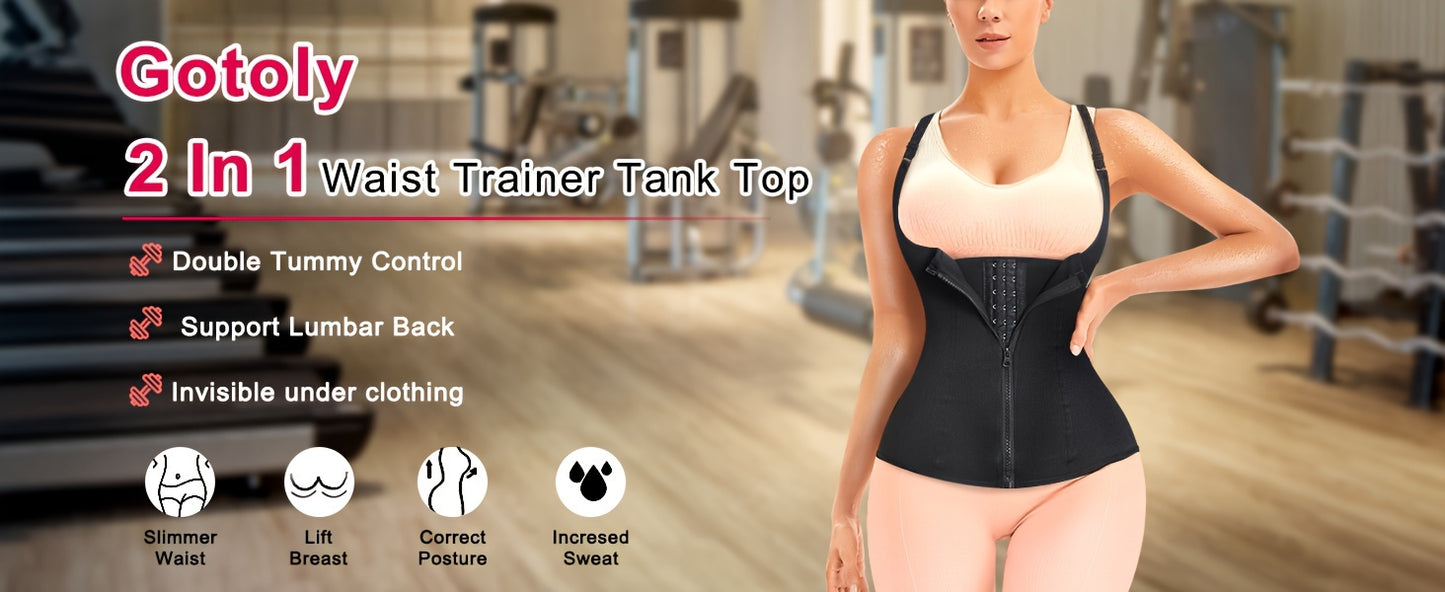 Women's Waist Trainer Corset Body Shaper With Adjustable Shoulder Straps, Waist Tightening Casual Sports Tank Top, Women's Activewear