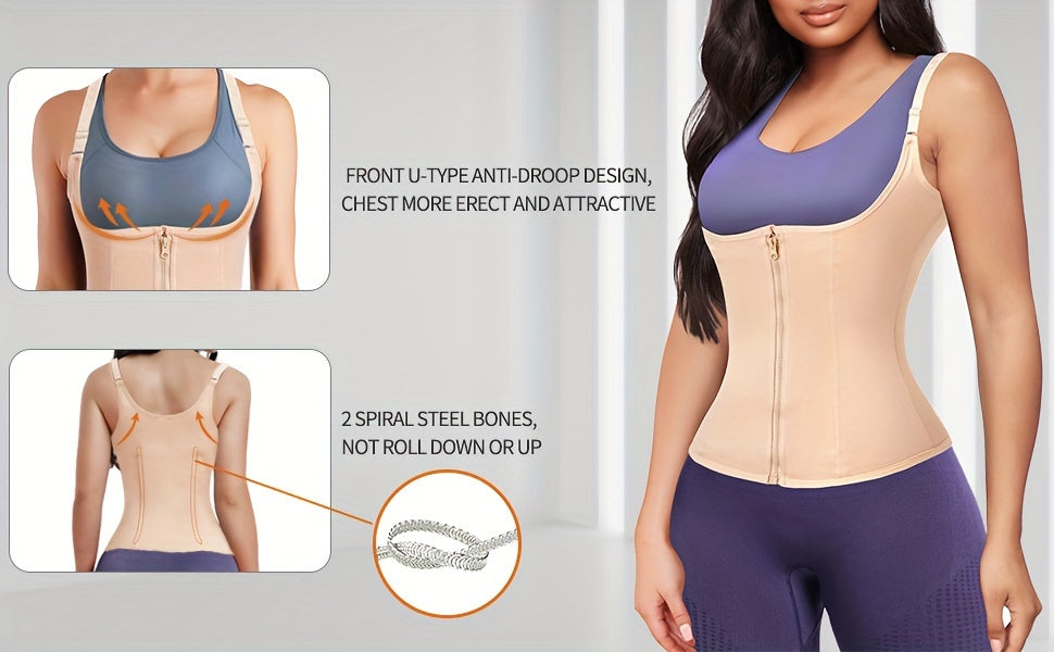 Women's Waist Trainer Corset Body Shaper With Adjustable Shoulder Straps, Waist Tightening Casual Sports Tank Top, Women's Activewear