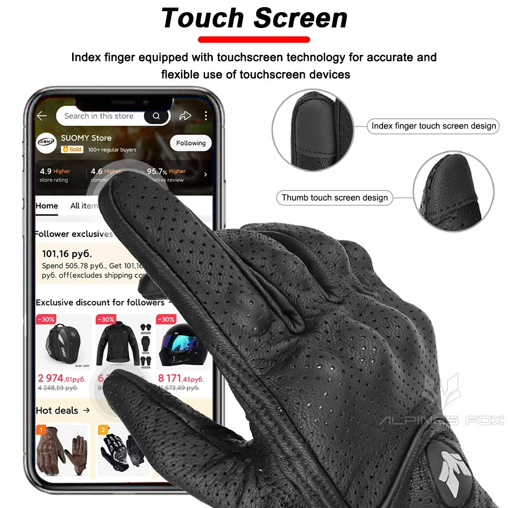 BUY
Summer New Vintage Leather Motorcycle Gloves Men Black Wear-resistant Guantes Touchscreen Anti-slip Retro Motobiker Luvas
