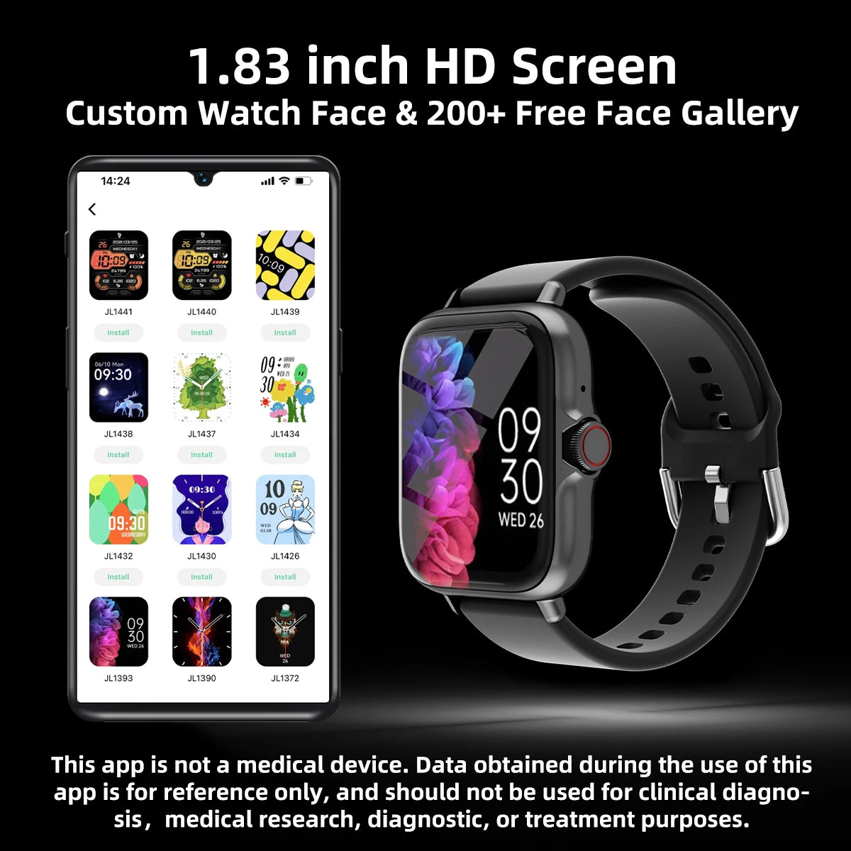 1.83'' Waterproof Smart Watch with Message Answer Call Sleep Monitoring Sports Information Alerts For iPhone Android