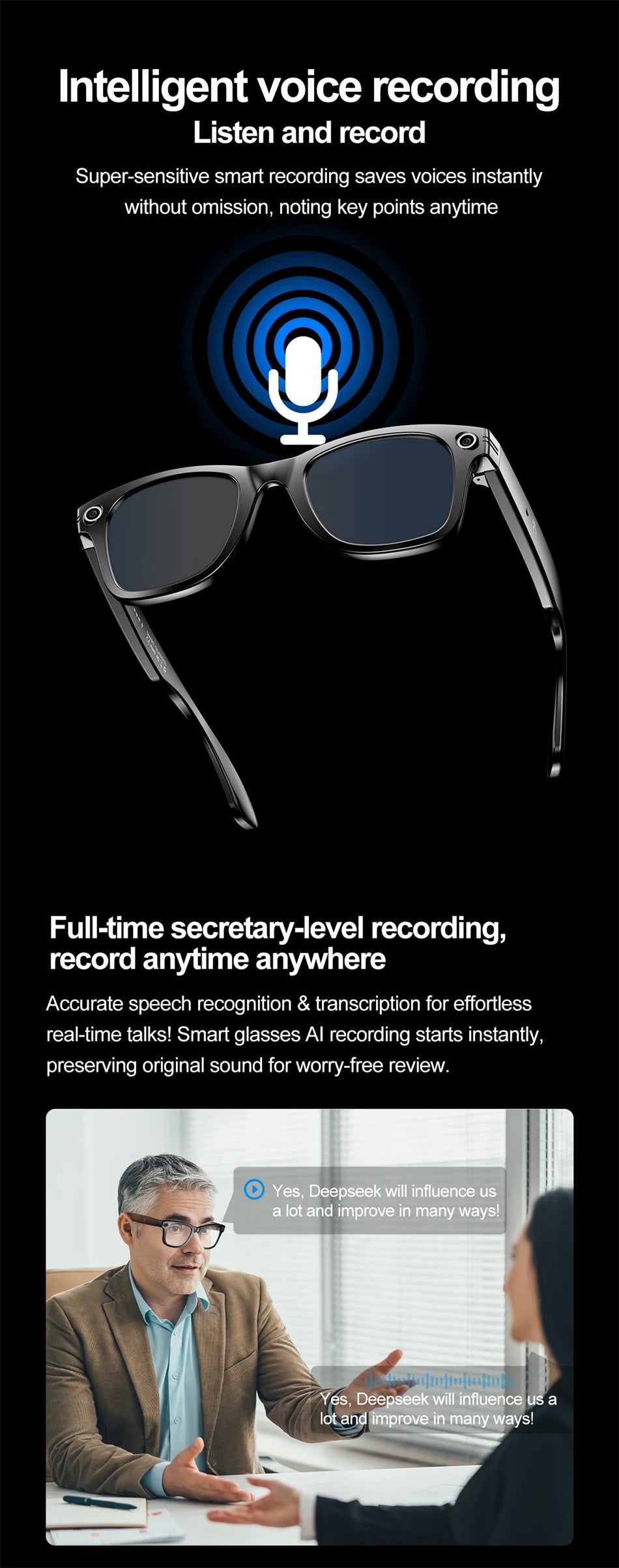 "BUY"
AI Smart Glasses with HD Camera for Photos Videos Hands-Free Vlog Recording Camera Glasses Audio for Driving Outdoor Sunglasses