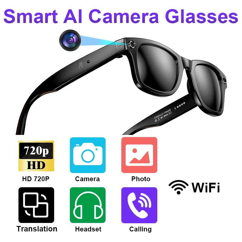 "BUY"
AI Smart Glasses with HD Camera for Photos Videos Hands-Free Vlog Recording Camera Glasses Audio for Driving Outdoor Sunglasses