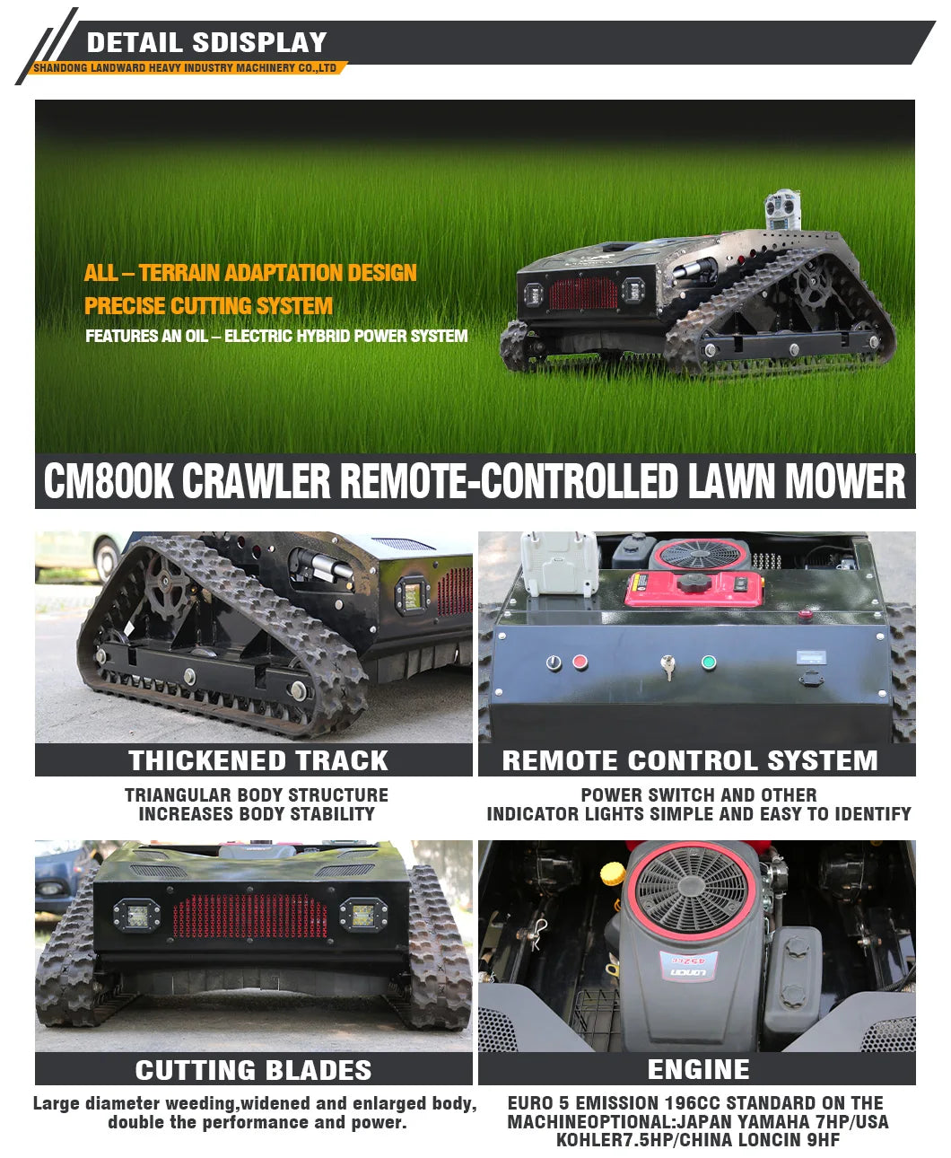 Crawler Lawn Mower Agricultural Weeding Robot Home Garden Wireless Remote Control Lawn Mower Customized Sale