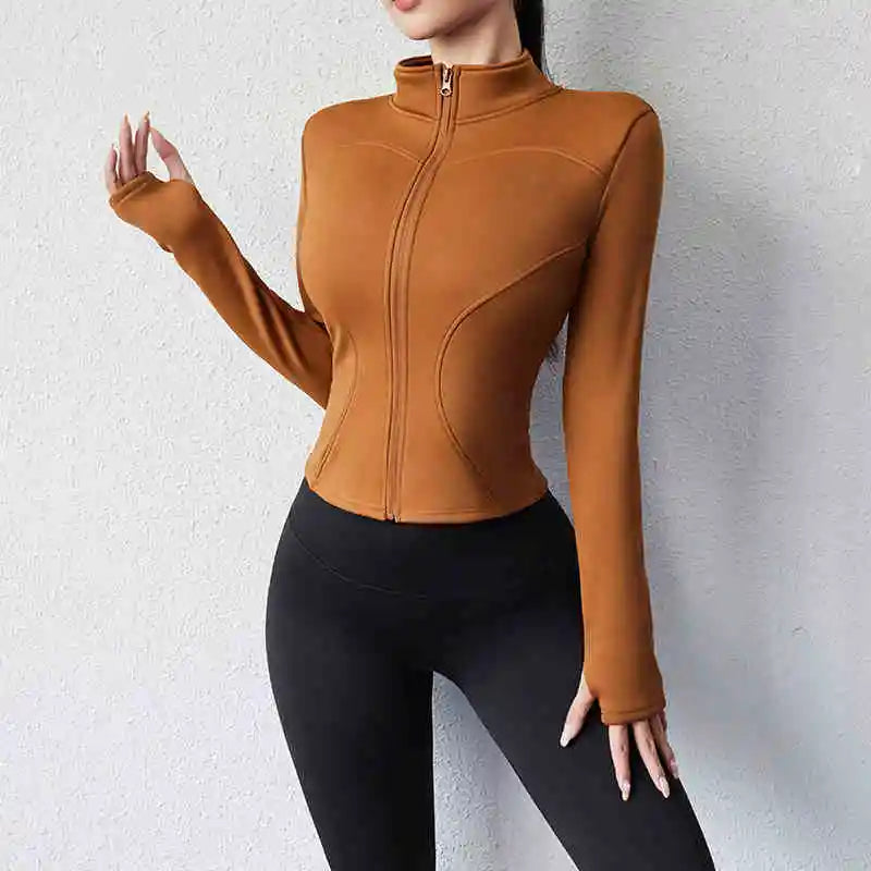 Activewear Gym Jacket Quick Dry Womens Yoga Wear High Elasticity Breathable Long Zipper Sports Fitness Top