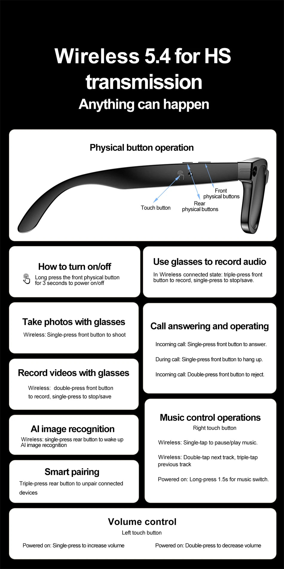 "BUY"
AI Smart Glasses with HD Camera for Photos Videos Hands-Free Vlog Recording Camera Glasses Audio for Driving Outdoor Sunglasses