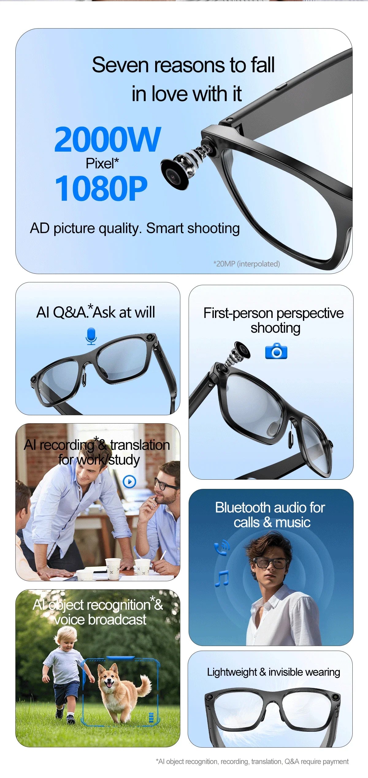 "LIMITED BUY NOW"
New S336 AI Smart Glasses Built-in AI 20MP Camera 1080P Video Shoot Bluetooth Call Music Audio Translation Intelligent Glasses