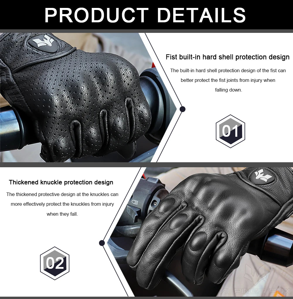 BUY
Summer New Vintage Leather Motorcycle Gloves Men Black Wear-resistant Guantes Touchscreen Anti-slip Retro Motobiker Luvas
