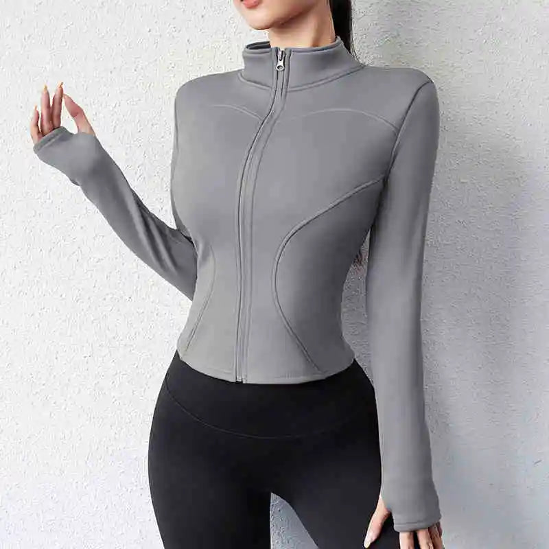 Activewear Gym Jacket Quick Dry Womens Yoga Wear High Elasticity Breathable Long Zipper Sports Fitness Top