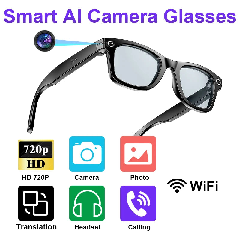 "BUY"
AI Smart Glasses with HD Camera for Photos Videos Hands-Free Vlog Recording Camera Glasses Audio for Driving Outdoor Sunglasses