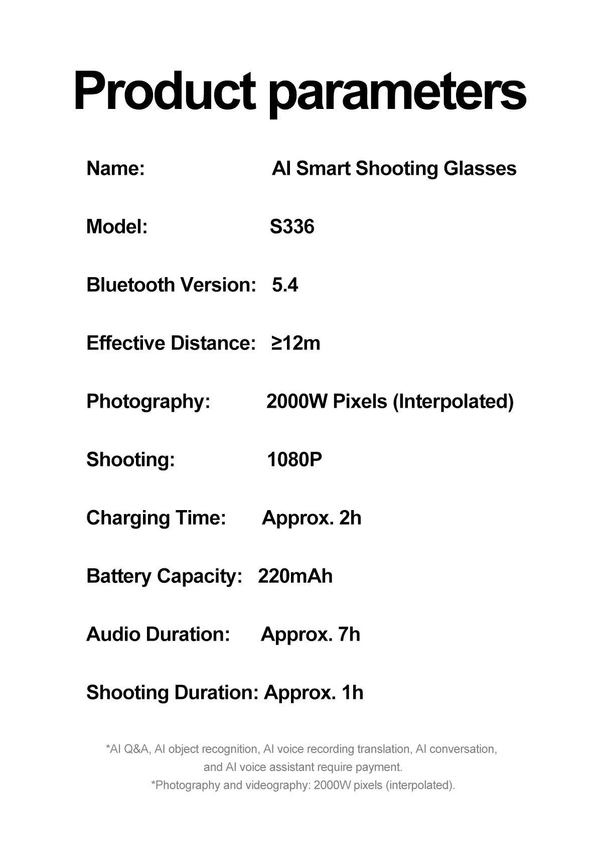 "LIMITED BUY NOW"
New S336 AI Smart Glasses Built-in AI 20MP Camera 1080P Video Shoot Bluetooth Call Music Audio Translation Intelligent Glasses