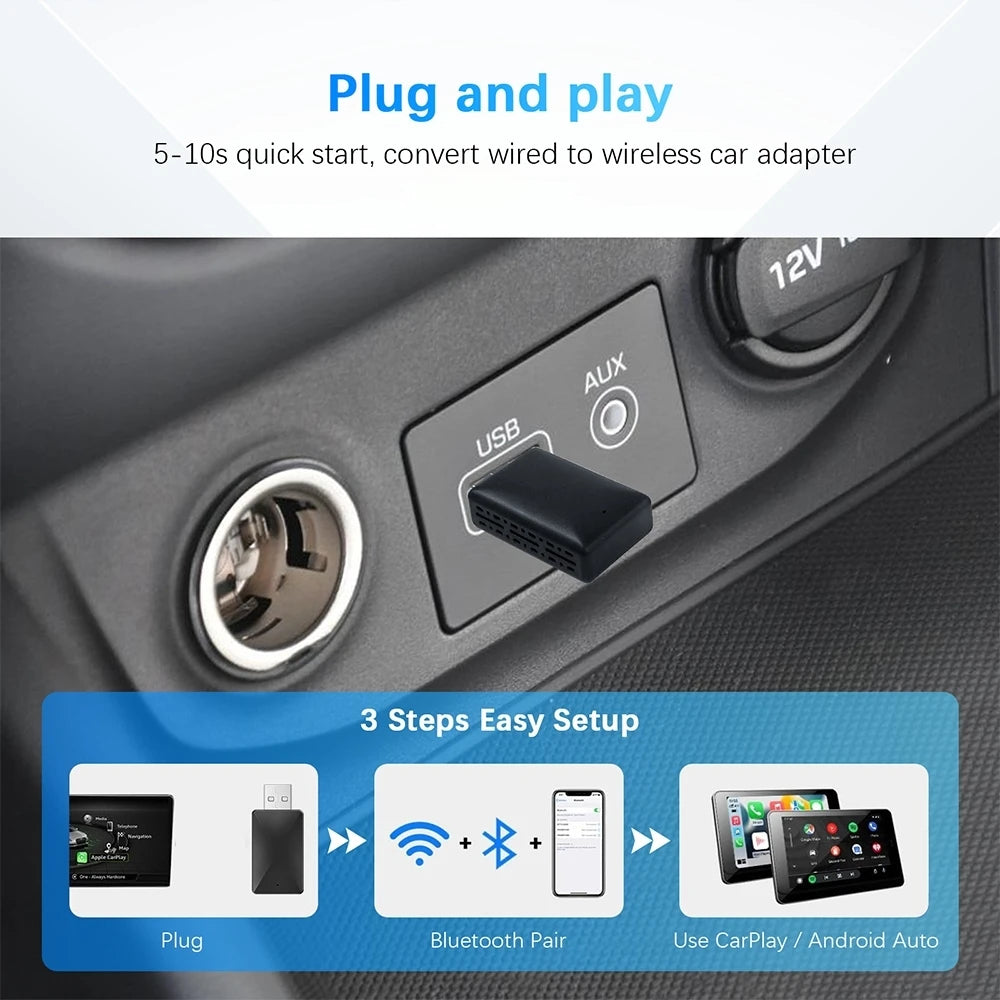 BUY
NEW Wireless CarPlay Android Auto Wireless Adapter Smart Mini Box Plug And Play WiFi Fast Connect Universal