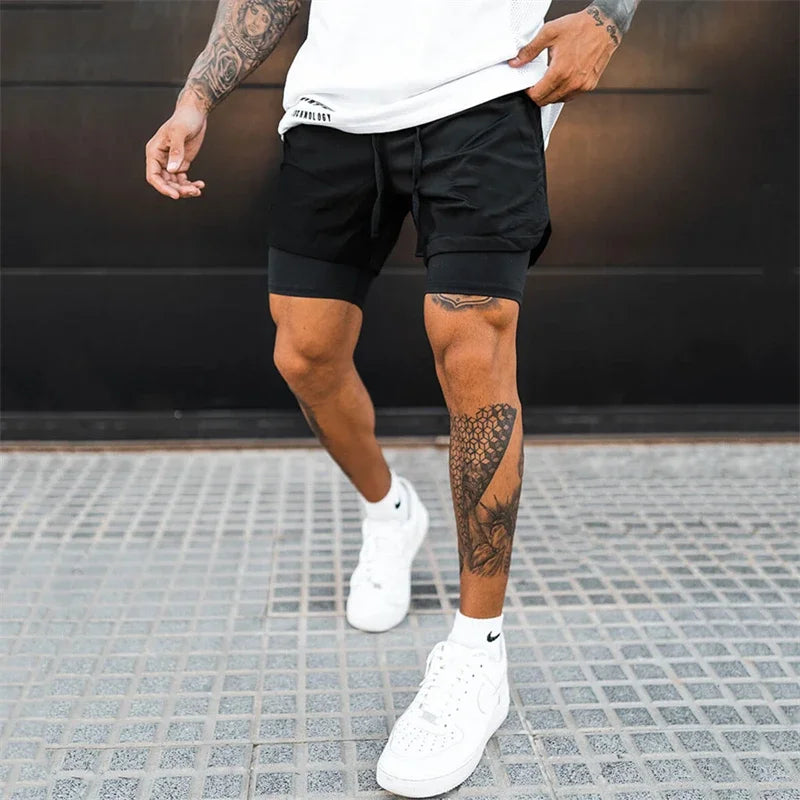 BUY
NEW 2 IN 1 Sport Running Casual Breathable Shorts Men Double-deck Jogging Quick Dry GYM Shorts Fitness Workout Men Shorts