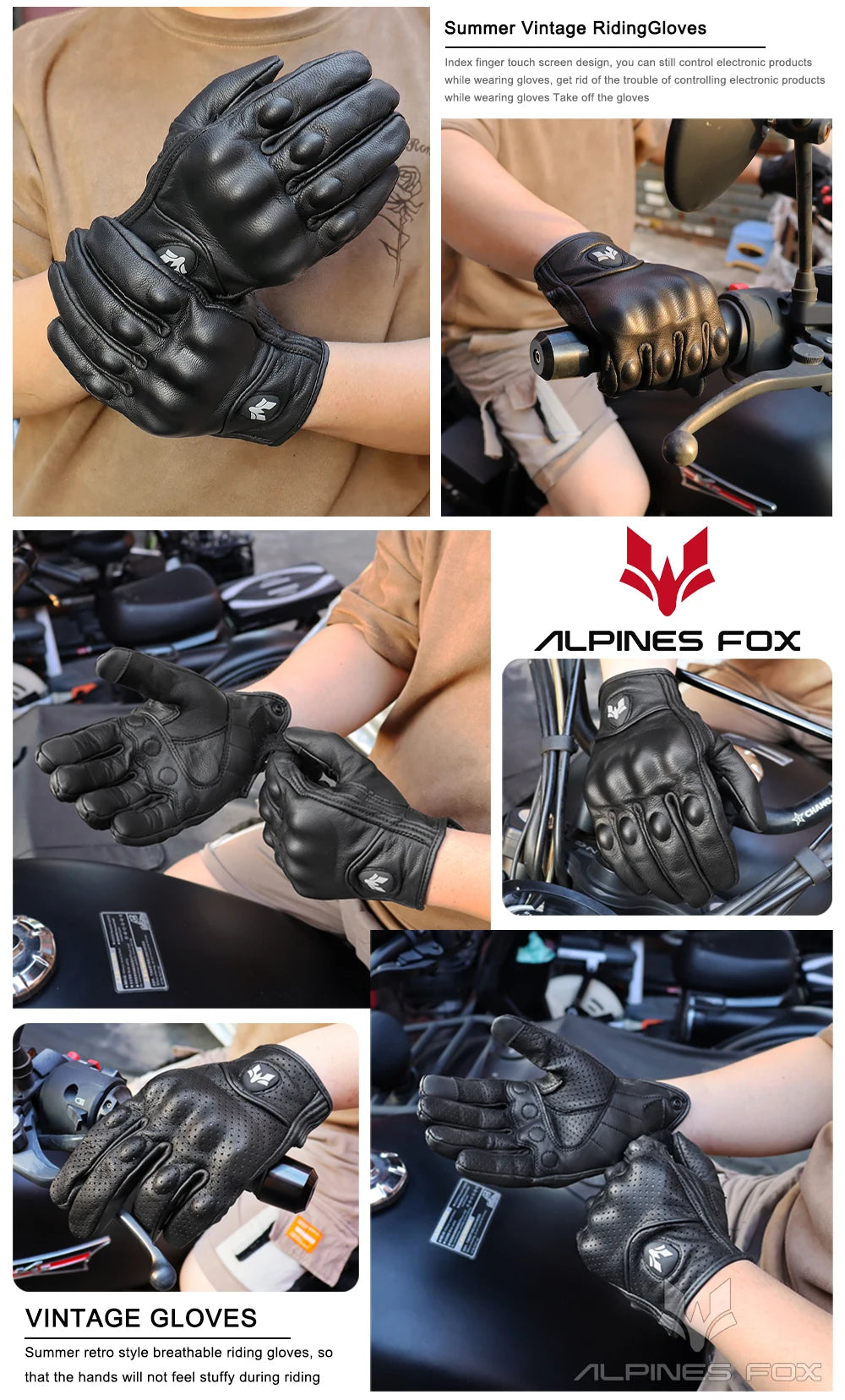 BUY
Summer New Vintage Leather Motorcycle Gloves Men Black Wear-resistant Guantes Touchscreen Anti-slip Retro Motobiker Luvas