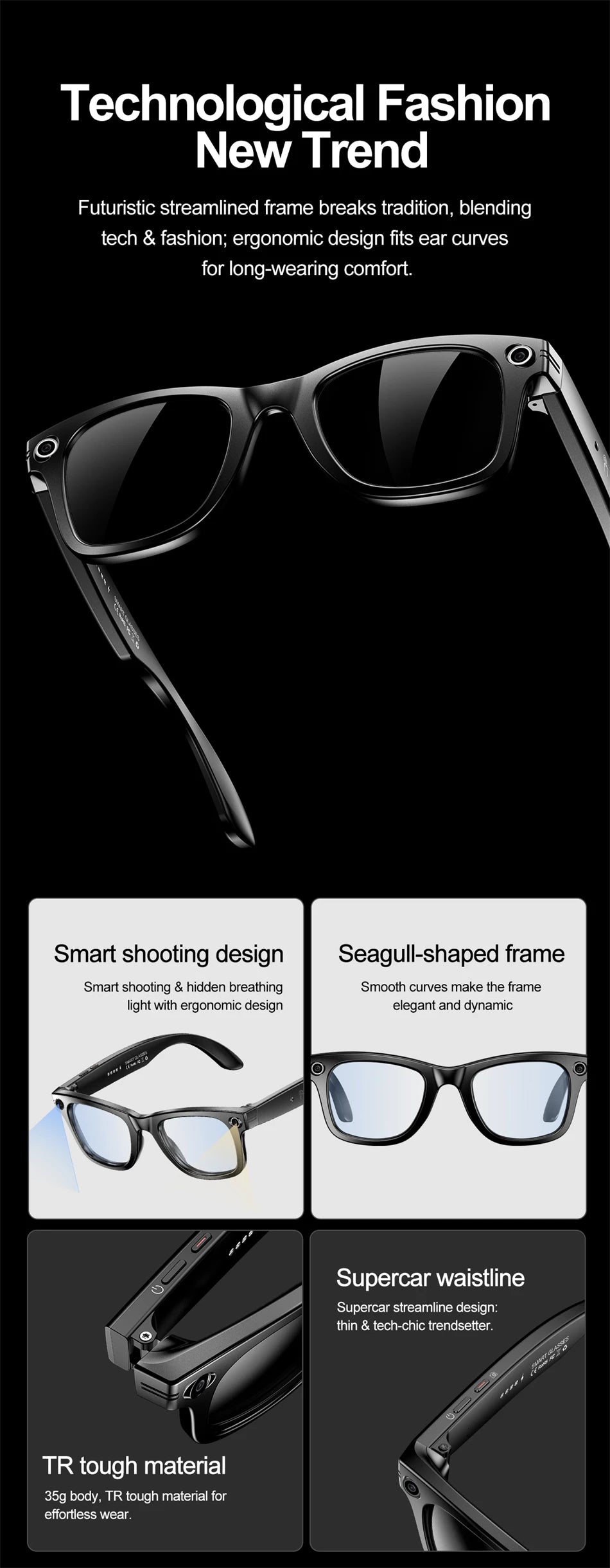 "BUY"
AI Smart Glasses with HD Camera for Photos Videos Hands-Free Vlog Recording Camera Glasses Audio for Driving Outdoor Sunglasses