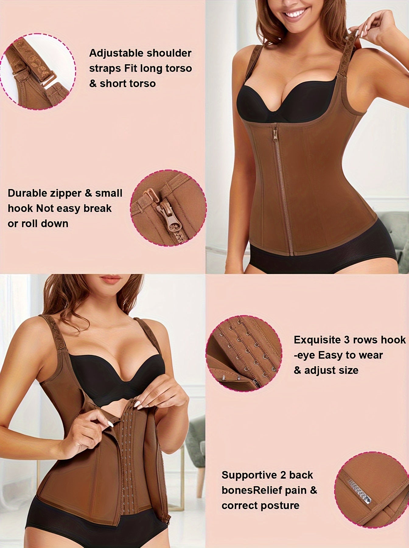 Women's Waist Trainer Corset Body Shaper With Adjustable Shoulder Straps, Waist Tightening Casual Sports Tank Top, Women's Activewear