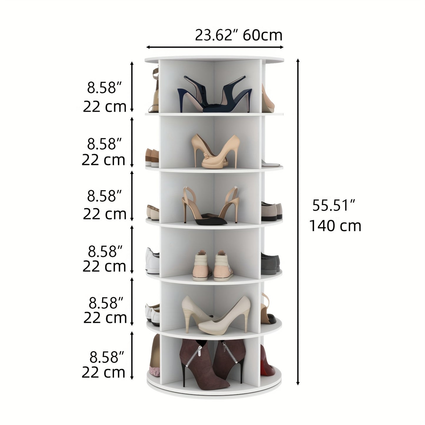 6-Tier Rotating Shoe Rack, 360° Spinning Shoe Organizer, Free-Standing Entryway Storage Tower for Shoes