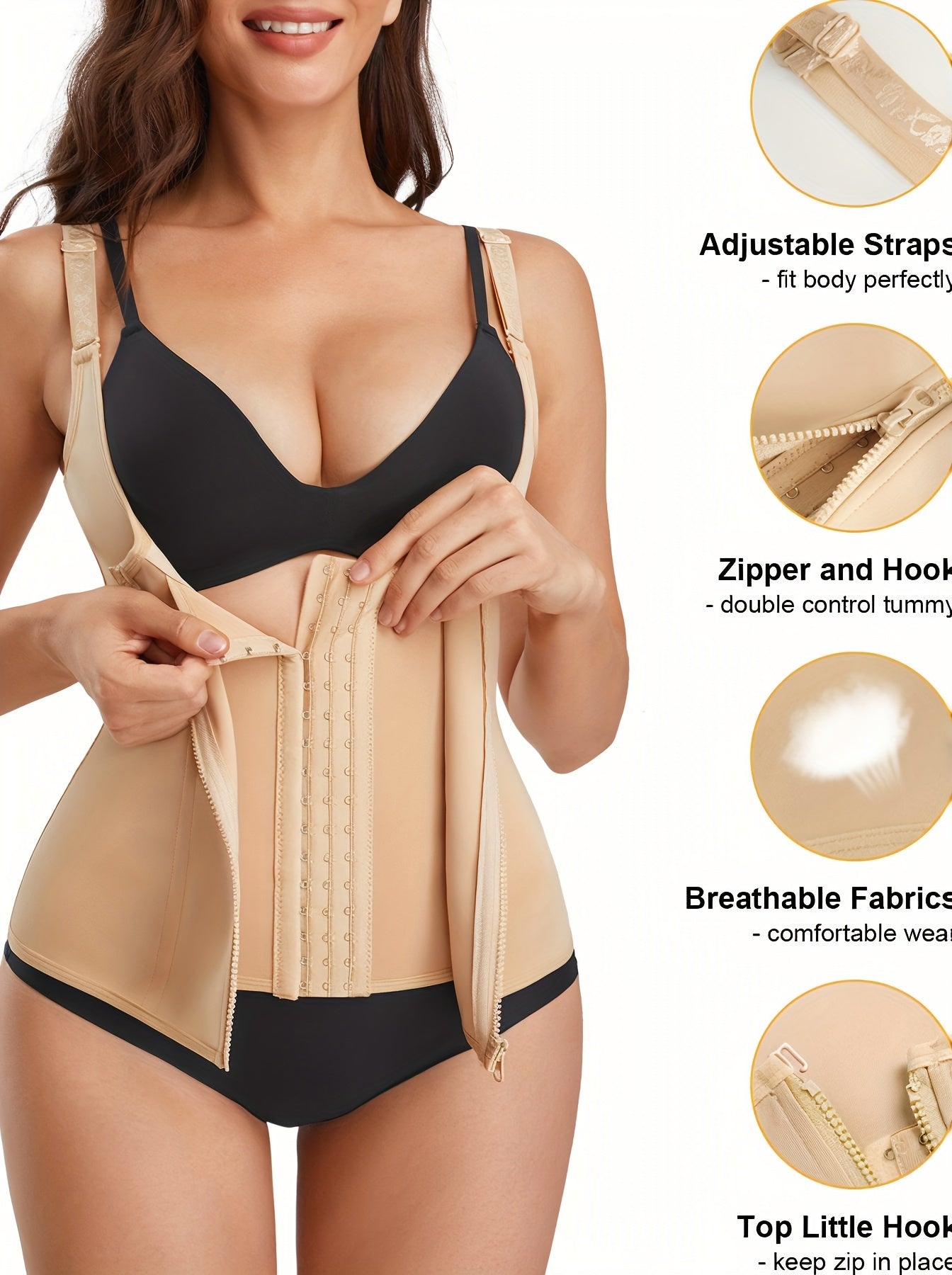 Women's Waist Trainer Corset Body Shaper With Adjustable Shoulder Straps, Waist Tightening Casual Sports Tank Top, Women's Activewear