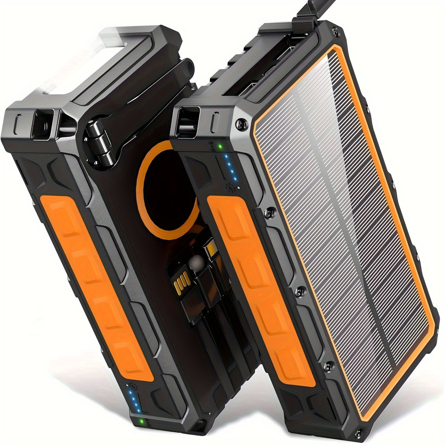 30000mAh Solar Portable Power Bank - Wireless Charger with 15W Fast Charging, 7 Outputs, 4 Inputs, Hand Crank, 3 Cables, SOS/Strobe/Strong Flashlights, and Rechargeable via Solar Panel or USB