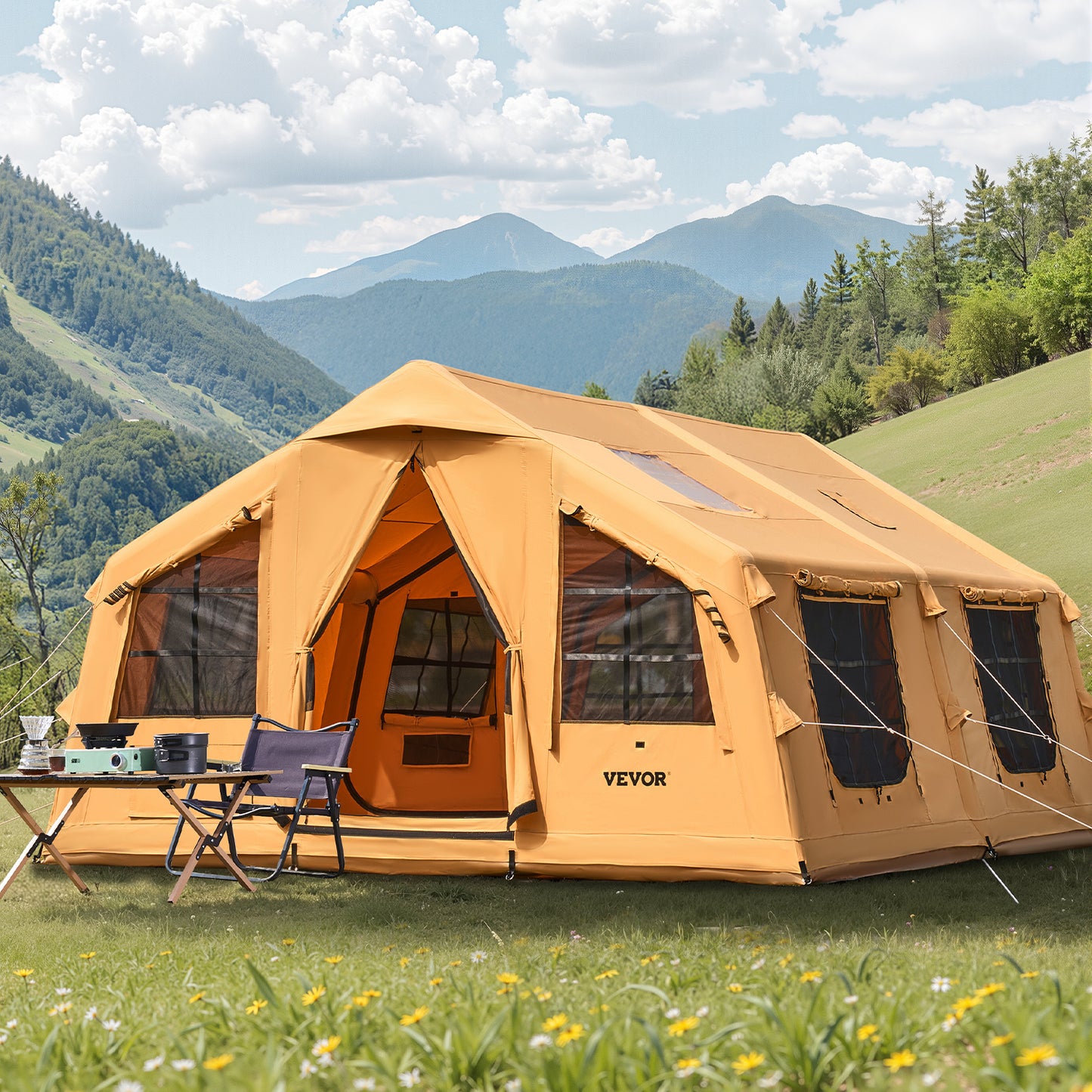VEVOR Inflatable Tent 4*3.1m / 4.8*3.6m for Camping 5-8 Person / 12-16 Person Glamping Tent with Pump Easy Set up