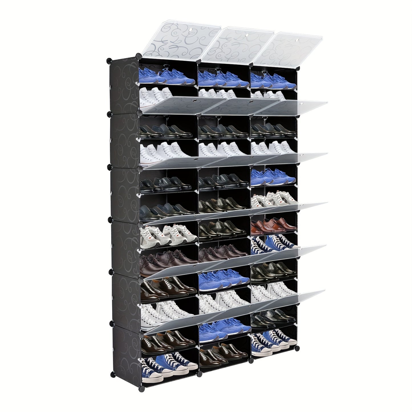72-Pair Expandable Portable Shoe Rack Organizer - 12-Tier Tower Shelf Storage Cabinet Stand with 36 Grids for Heels and More - Space-Saving, Adjustable, and Sturdy Design for Home or Office Use