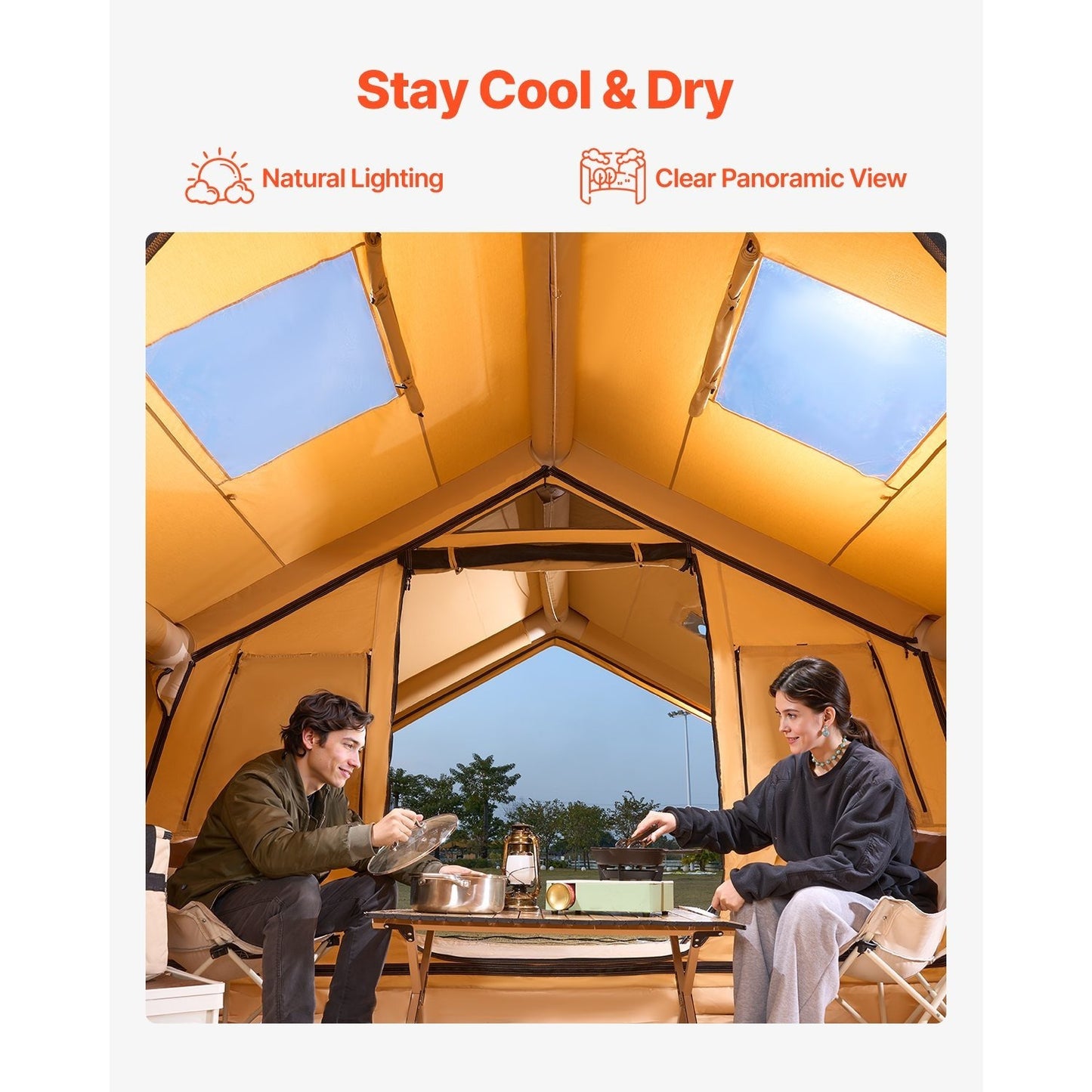 VEVOR Inflatable Tent 4*3.1m / 4.8*3.6m for Camping 5-8 Person / 12-16 Person Glamping Tent with Pump Easy Set up