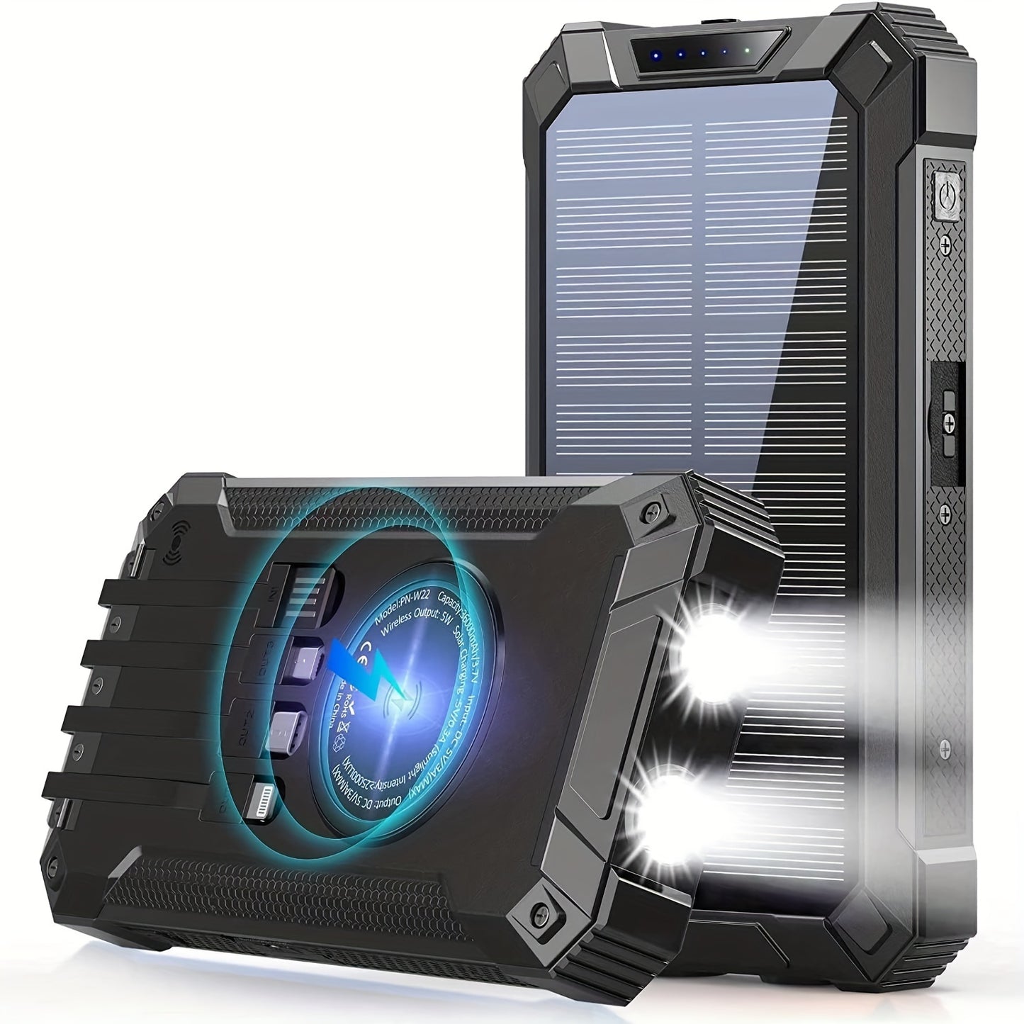 36800mAh Power Bank Wireless Charger Built in 4 Cables Six Outputs Fast Charging Power Bank for All Mobile Devices Three Inputs Solar Portable Charger with Dual Flashlights, Accessories Smartphone