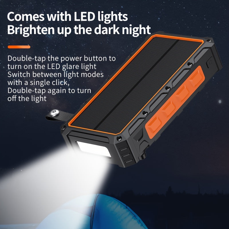 30000mAh Solar Portable Power Bank - Wireless Charger with 15W Fast Charging, 7 Outputs, 4 Inputs, Hand Crank, 3 Cables, SOS/Strobe/Strong Flashlights, and Rechargeable via Solar Panel or USB