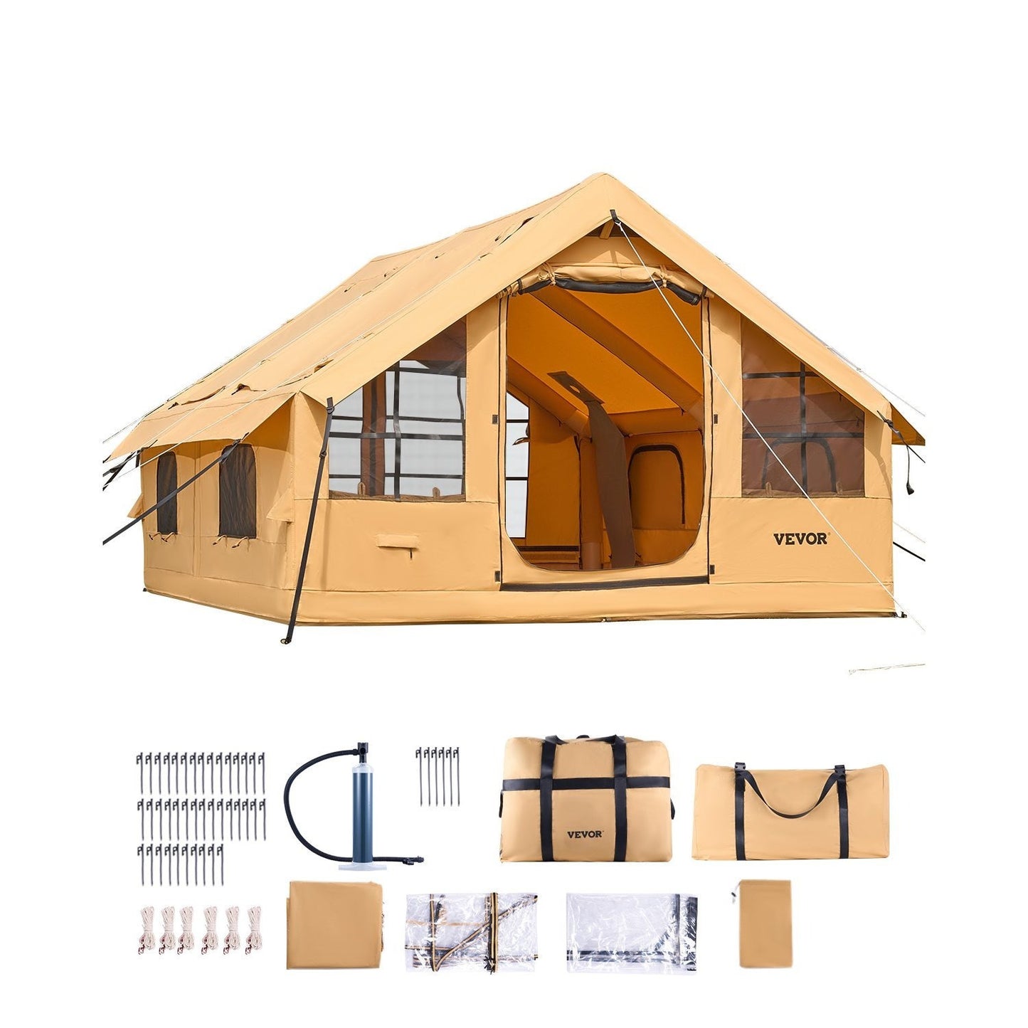 VEVOR Inflatable Tent 4*3.1m / 4.8*3.6m for Camping 5-8 Person / 12-16 Person Glamping Tent with Pump Easy Set up