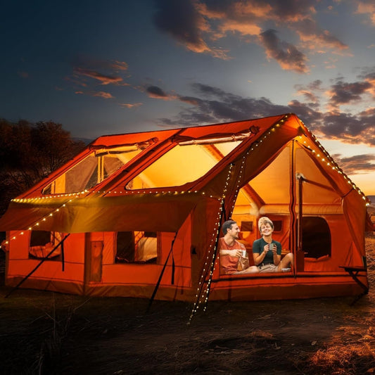OYEROL Extra Large Family Camping Tent - 8-10 Person Heavy-Duty Inflatable Tent with 5-Minute Setup, High Quality & Tear-Resistant PU-Coated Oxford Fabric, Spacious Interior for Camping, Parties, Family Outdoors - Orange, Out